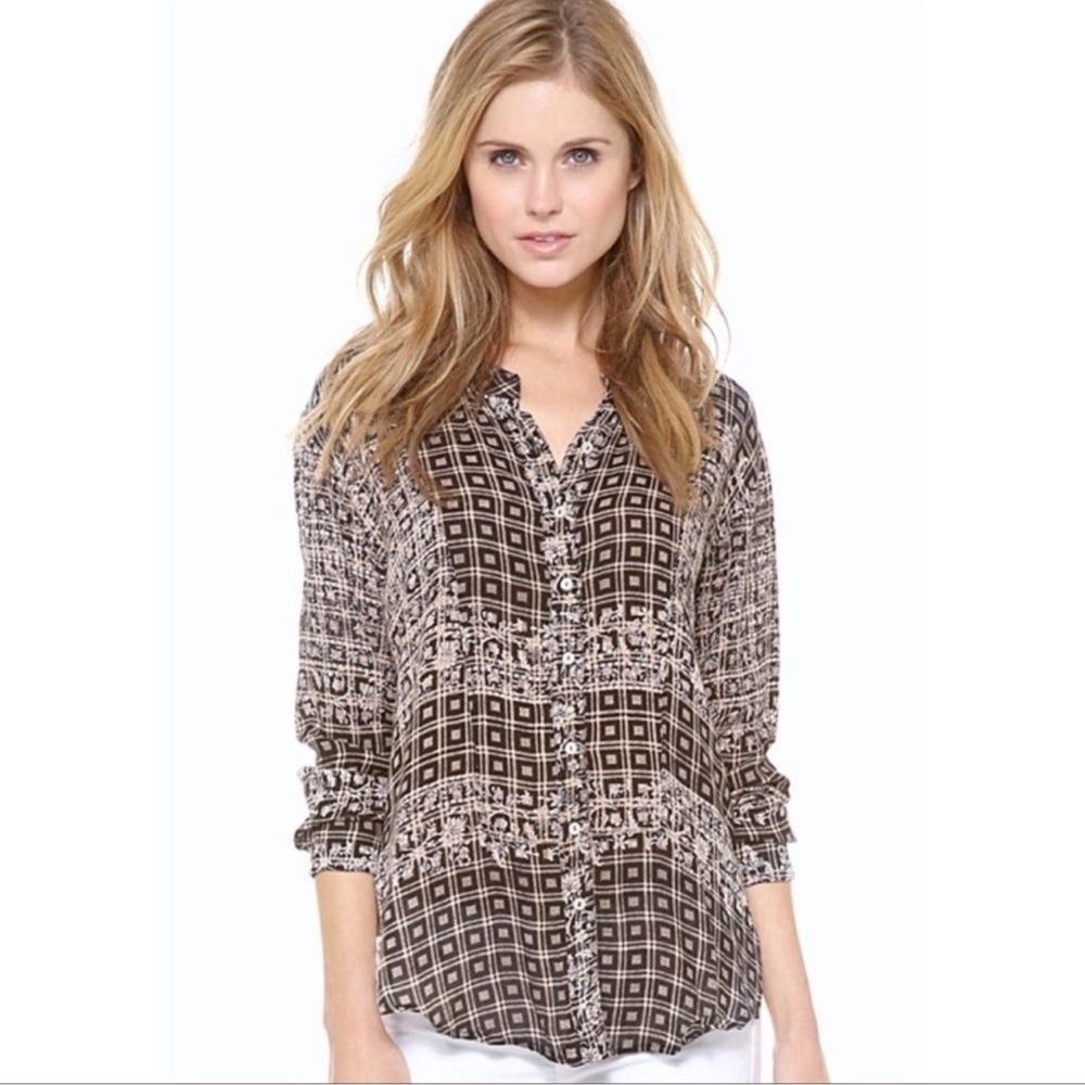 Free People Caravan Patchwork Button Down Top